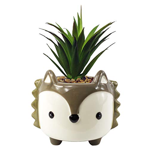 Leaf Pflanzgefäß Fuchs aus Keramik mit optionaler Pflanze, künstliche Dracaena, 18 cm