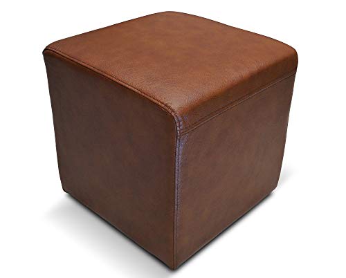 Quattro Meble Echtleder Hocker 40x40x40 cm Sitzhocker Rindsleder Sitzwürfel Fußhocker Polsterhocker Puff braunes Echt Leder Antique Tabac mit Nähten in Lederfarbe