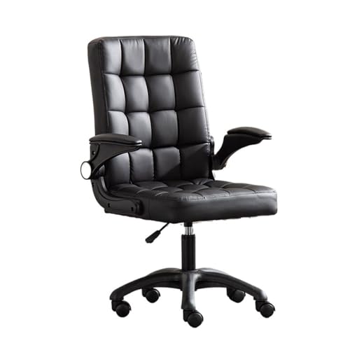 Zhaoj24-05 Bürostuhl Ergonomischer Bürostuhl Home-Office-Schreibtischstühle mit hochklappbarer Armlehne, Rollschreibtischstuhl aus Kunstfell Schreibtischstuhl(Schwarz)