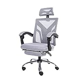 Bürostuhl, Meeting-Stuhl mit Fußstütze, atmungsaktiver Netzstoff, Computerstuhl mit Armlehne und Kopfstütze, verstellbare Neigungshöhe, 155° neigbar, ergonomischer Arbeitssitz, nach vorne laufen