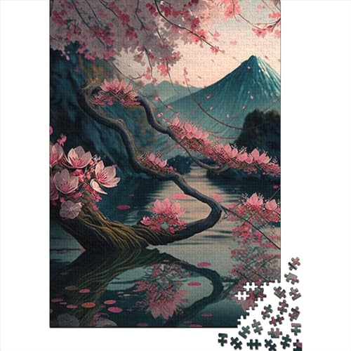 500-teiliges Puzzle für Erwachsene und Teenager. Japanische Kirschblüten. Holzpuzzle für Erwachsene ganze Familie und 52 x 38 cm