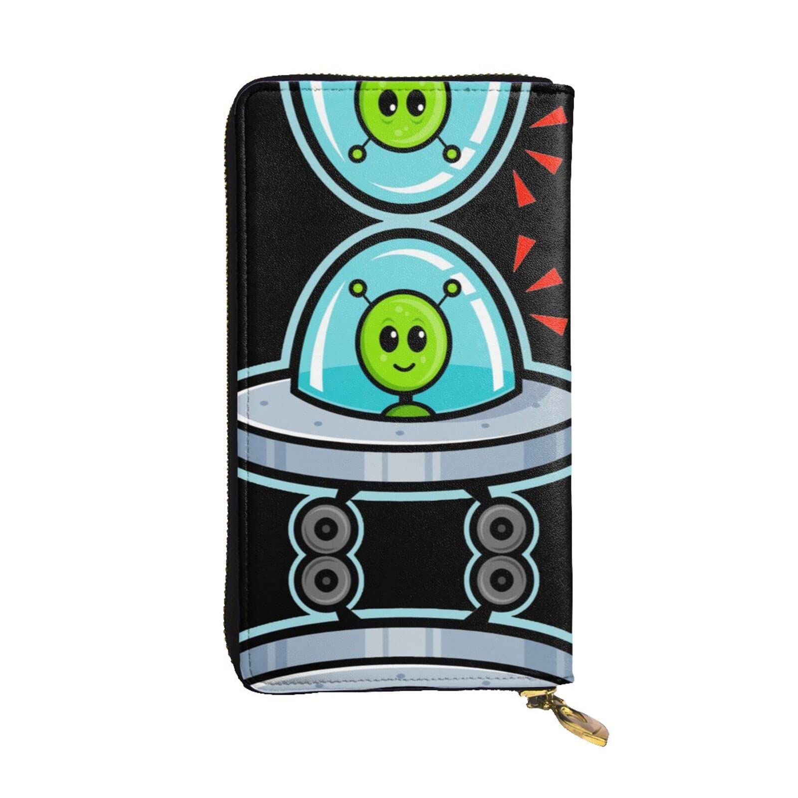 DMORJ Spaceship Alien Leder lange Clutch-Brieftasche: 19 x 10 cm, bequem, leicht, wasserdicht, langlebig, schönes Geschenk, Schwarz, Einheitsgröße, Schwarz , Einheitsgröße