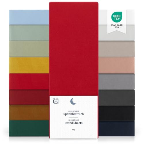 Blumtal® Spannbettlaken Microfaser - Spannbettlaken 90x190 cm im 2er Pack - Oekotex zertifizierter Bettbezug in 90x190 cm - Bettlaken für Matratzen im Set 90x190 cm - Fitted Sheets - Bettbezug - Rot