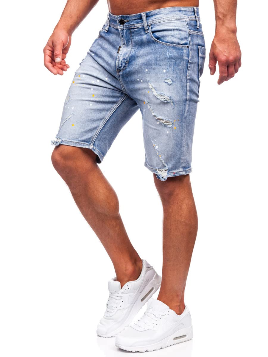 BOLF Herren Kurze Jeanshose Shorts Bermudas Jeans Short Kurze Hose Cargo Cargoshorts Destroyed Used Look Denim Stretch Freizeithose MP0263BC Hellblau M [7G7]