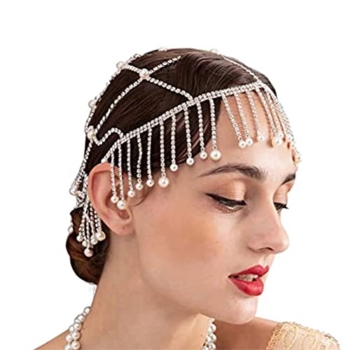 SANRLO Stirnbänder, Haarschmuck für Damen, hohl, für Strass-Mesh-Kopfschmuck, Hochzeit, Kopfkette, Schmuck für Damen, luxuriöses Kristall-Stirnband für Kopf, Hut, Haar