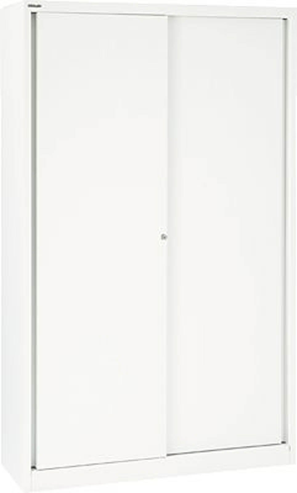 BISLEY Schiebetürenschrank ECO, 4 Fachböden, 5 OH, Metall, 696 Verkehrsweiß, 43 x 120 x 198 cm