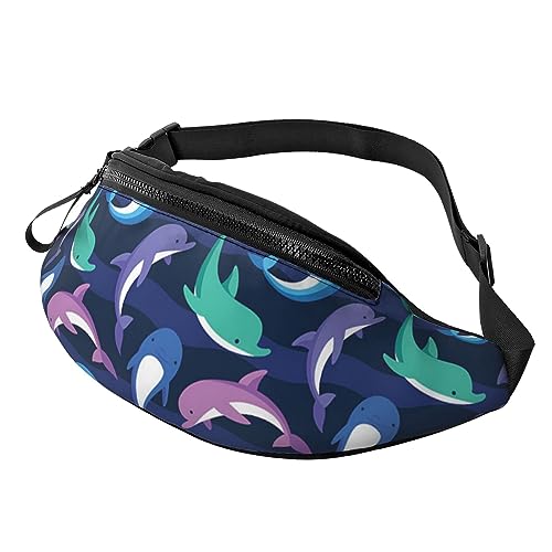 HSJFS Modische Hüfttasche mit Motiv Wolf heulender Mond, verstellbare Hüfttasche, lässige Brusttasche, Delfin, Einheitsgröße