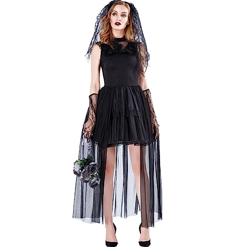 Avejjbaey Frauen Braut Ärmelloses Kleid Schleier Halloween Cosplay Kostüm