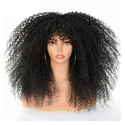 Perücken Afro Curly Perücken for schwarze Frauen Schwarz bis Braun Afro Kinky Curly Perücke mit Pony 18 Zoll Kunstfaser leimloses Cosplay-Haar Damenperücke(Color:1B)