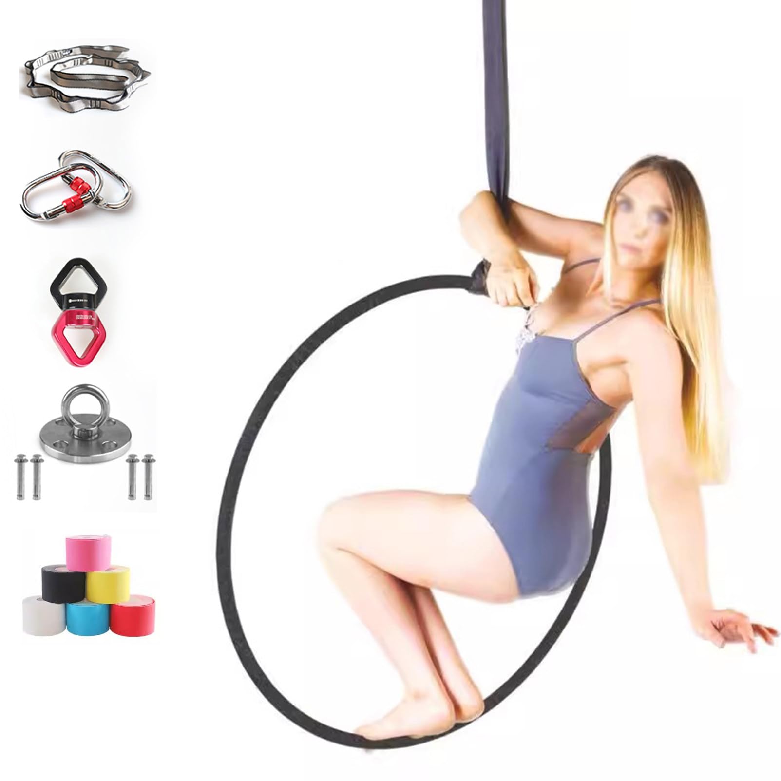 ROGHA Aerial Hoop Frauen Männer Home Aerial Yoga Hoop Set für Leistung & Fitness, Professionelle Aerial Ring für akrobatische Zirkus Gymnastik, Stretching-Schaukel für Erwachsene Kinder,90cm-2.5cm