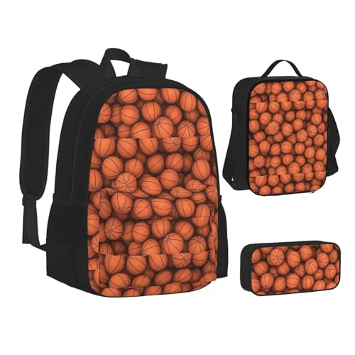 WURTON Büchertasche mit weihnachtlichem Magie-Aufdruck, Lunch-Tasche, Federmäppchen, 3-in-1, Schulrucksack-Set, Kinderrucksack, Basketball orange, Einheitsgröße