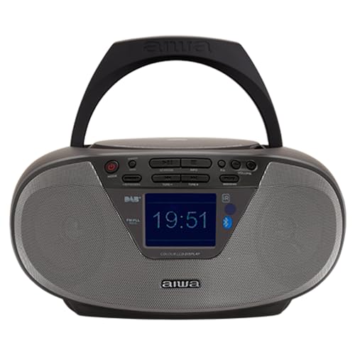 Aiwa BBTU-500DAB/BK Tragbares CD-Radio Dab+ mit 2,4 Zoll Farbdisplay, Bluetooth 5.0, USB, CD/CDR/RW/MP3, Dab+, Farbe: Schwarz