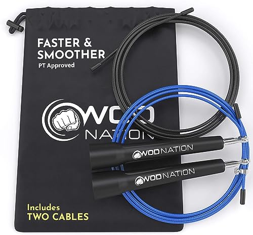 WOD Nation Speed Jump Rope – Blitzschnelle Springseile – Ausdauertraining für Crossfit, Boxen, MMA, Kampfsport oder einfach nur fit bleiben – Schwarz