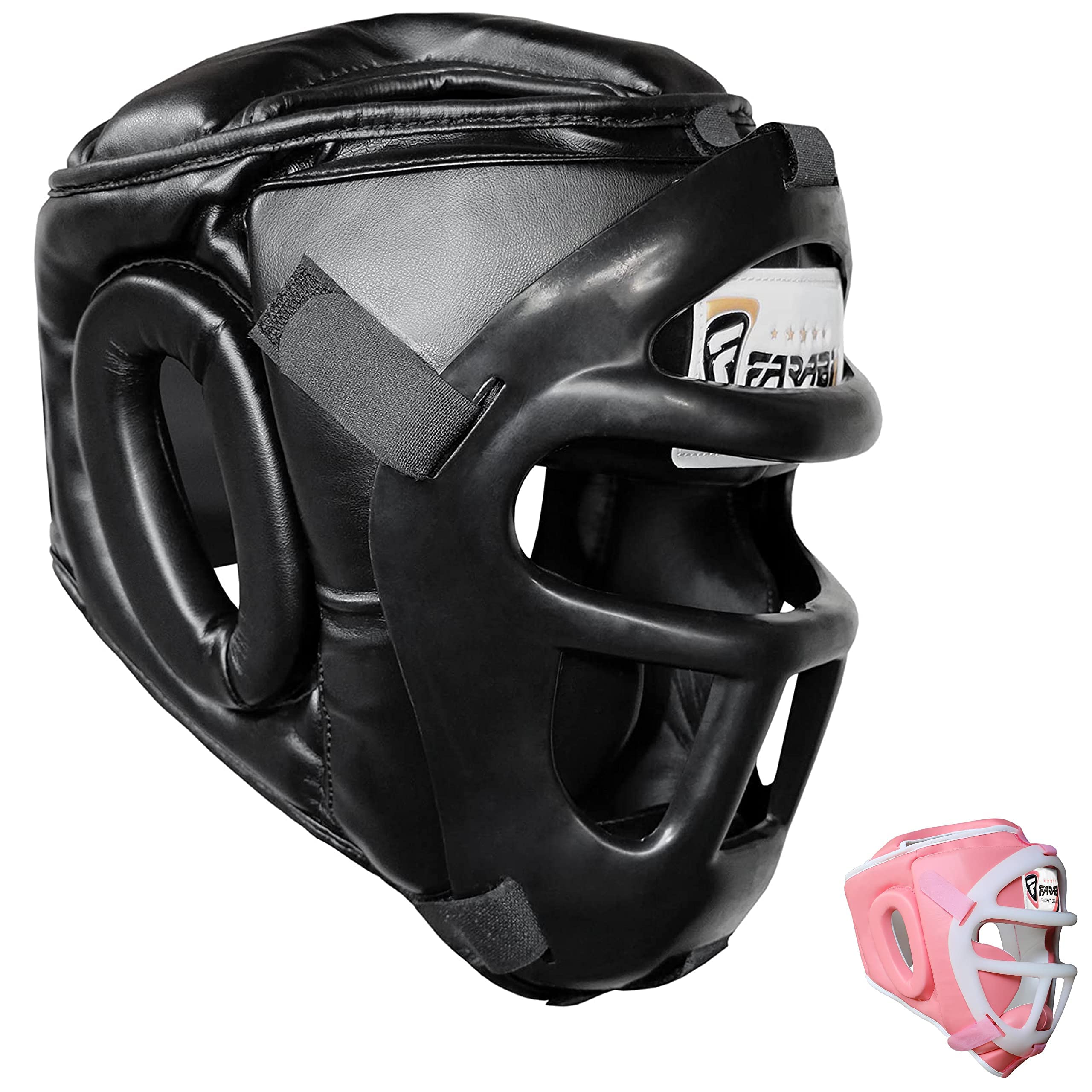 Farabi Sports Boxing HeadGuard, Helmet Head prototector Gear Real Leather (Small) (Black, Large)