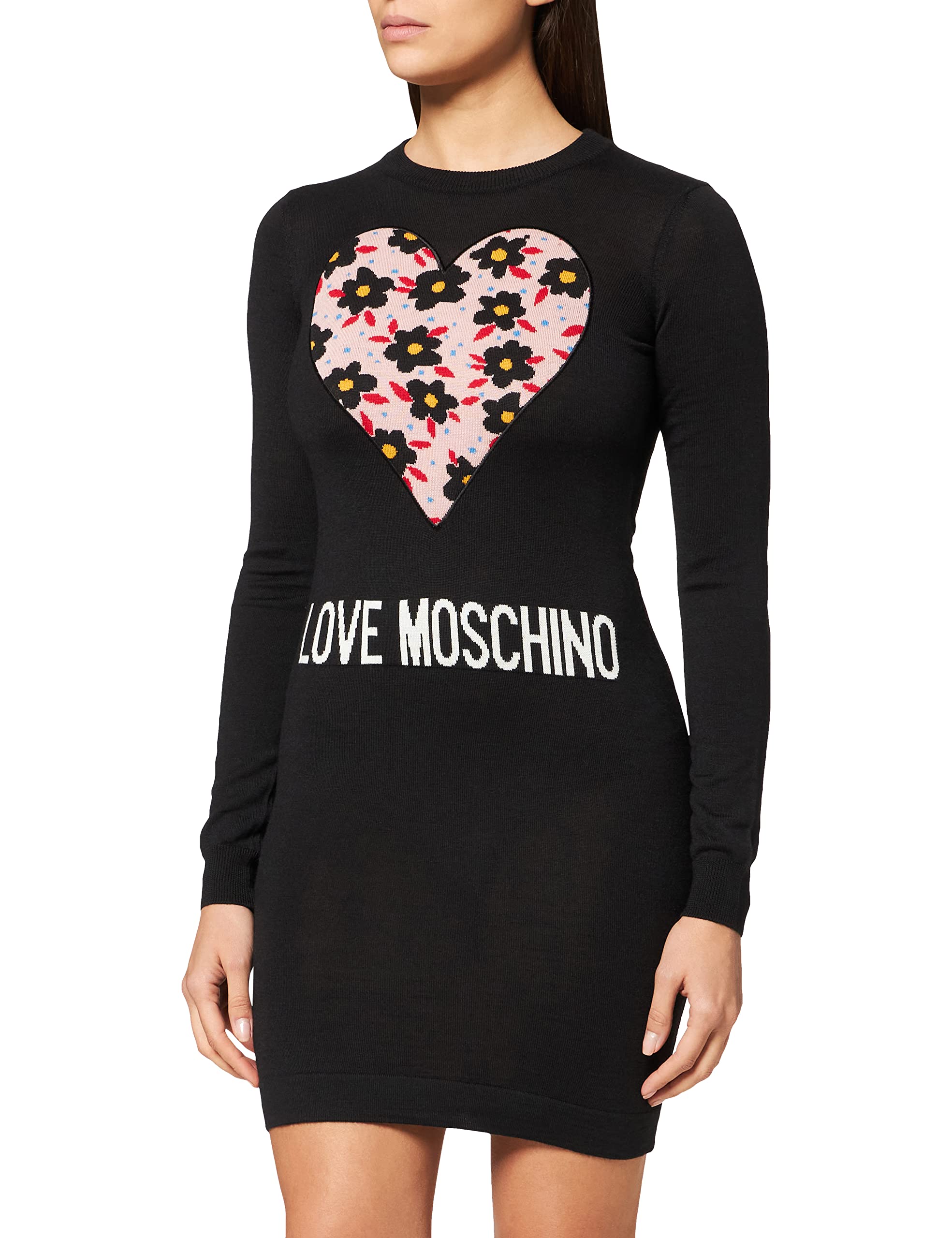 Love Moschino Womens Long Sleeve Dress, Black, 48