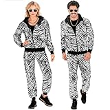 W WIDMANN MILANO Party Fashion - Kostüm Trainingsanzug, Tiermuster Zebra, silbermetallic, Animal Print, 80er Jahre Outfit, Jogginganzug, Bad Taste Outfit, Faschingskostüme