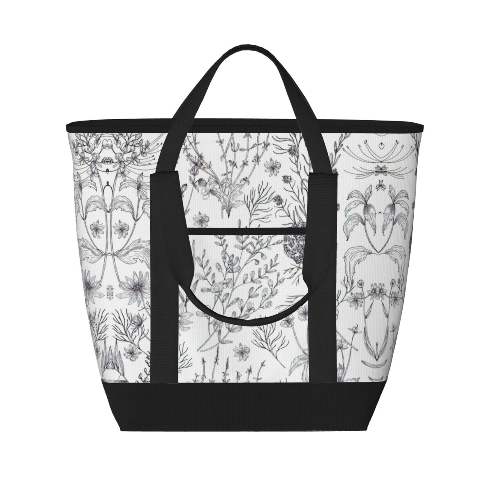 YQxwJL Einkaufstasche mit Blumenmotiv und Kräuterpflanzen, großes Fassungsvermögen, isolierte Lunchtasche, wiederverwendbare Einkaufstasche mit Reißverschluss, für Damen und Herren