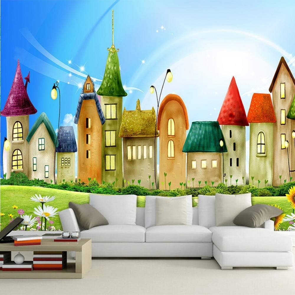 Relief Cartoon Buntes Haus 3D Tapete Poster Restaurant Schlafzimmer Wohnzimmer Sofa TV Dekorative Wand-200cm×140cm