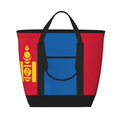 YQxwJL Isolierte Kühltasche mit mongolischer Flagge, großes Fassungsvermögen, Einkaufstasche, Reisetasche, Strand, wiederverwendbare Einkaufstasche für Erwachsene, Schwarz, Einheitsgröße