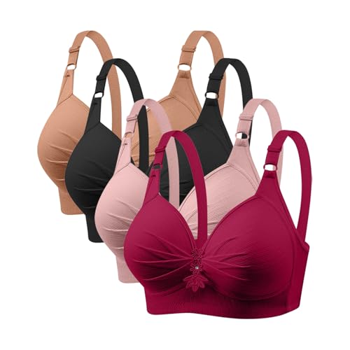 4er Pack BH Damen ohne Bügel Push Up Sport BH Große Brüste Starker Halt Damen-BHS Sexy Bustier Frauen Bequeme Atmungsaktiv Bra Klassische Bralette Yoga Sportbh Fitness Dessous