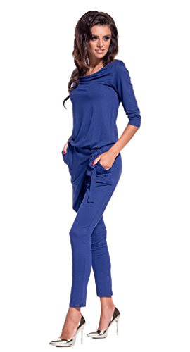 Lemoniade eleganter Jumpsuit mit 3/4-Ärmel und elegantem Wasserfallkragen, Navy, Gr. M