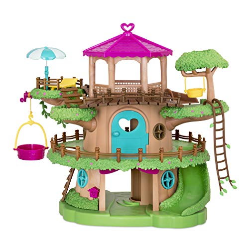 Li’l Woodzeez 22-teiliges Großes 48 cm Baumhaus Set mit Zubehör und 3 Stockwerken – Möbel, Aufzug, Rutsche und mehr – Spielzeug für Kinder ab 3 Jahren