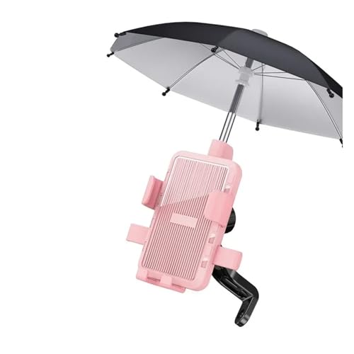 Handyhalterung Motorrad Motorrad Handy Halter Regenschirm Regendicht Sonnenschirm Außen Elektrische Fahrzeug Rückspiegel Ständer Zubehör Handyhalter Fahrrad(Pink with Umbrella)