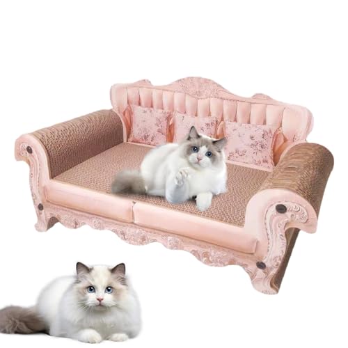 Cat Scratch Bed - Cardboard Cat Scratcher - Cardboard Scratcher for Cat | 60x24cm Sofa Shape Scratcher Lounge Pad, Heavy Duty Scratch Board, No Debris Pink Cat Scratching Board, Cat Cardboard Scratche