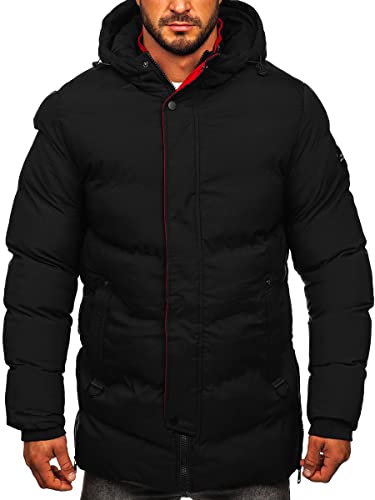 BOLF Herren Winterjacke Gefüttert mit Kapuze Parka Wintermantel Kapuzenjacke Lang Wärm Winter Herbst Freizeit Outdoor Casual Style 7330 Schwarz M [4D4]