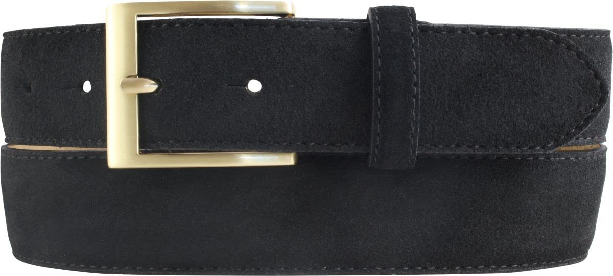 BELTINGER Gürtel aus Veloursleder 3,5 cm | Velour-Ledergürtel für Herren 35mm | Wildleder-Gürtel mit goldener Gürtelschließe | Schwarz 105cm