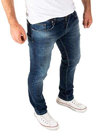 WOTEGA Herren Jeans Justin Slim fit - dunkel Blaue Denim Hose Männer Jeanshose Stretch - Used Look, Blau (Insignia Blue 194028), W30/L34