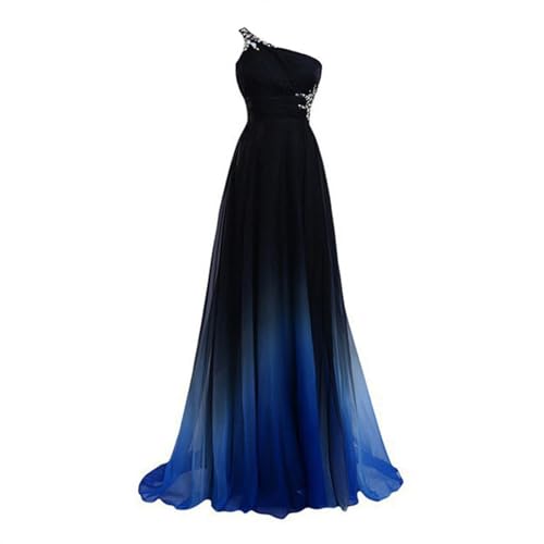 Elegante Cocktail-Formalkleider Für Damen, Damen-Abendkleid In Übergröße, One-Shoulder, Rückenfrei, Ombré-Stil, Langes Abendkleid, Slim Fit Ärmellose Wickel-Weihnachtskleider ( Color : Blue-black , Si