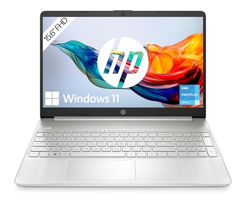 HP Laptop 15,6 Zoll FHD Display, Intel Pentium Silver N6000, 8GB DDR4 RAM, 256GB SSD, Intel UHD Grafik, QWERTZ Tastatur, Windows 11, Silber