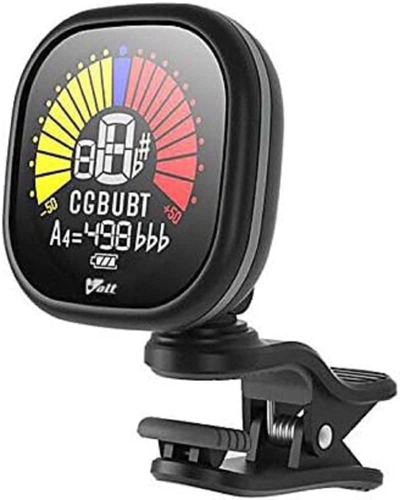 VOLT by Voggenreiter Clip-Tuner RCT-5000, 1204-2, schwarz, Stimmgerät für Gitarre, Bass, Ukulele, wiederaufladbar über USB-Kabel, für bis zu 10 Stunden, das braucht jeder Saiten Liebhaber!