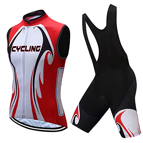 Radsportanzug Herren Sommer|Radtrikot Ärmellos Set Fahrradweste Anzug|Fahrradbekleidung Radweste Männer,Atmungsaktiv MTB Fahrradtrikot Sleeveless Oberteil und Radhose mit 19D Gel Sitzpolster(7,3XL)