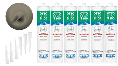 OTTOSEAL S 100 Premium-Sanitär-1K-Silicon Dichtstoff matt 6 Kartuschen auf Acetat Basis Otto Chemie (6x matt sanitärgrau C8681)