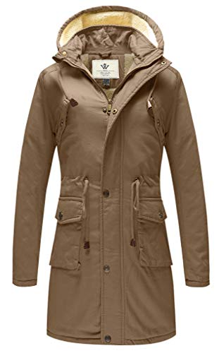 WenVen Damen Warm Winter Jacke Mode Lang Parka Fleece Futter Jacke Gepolstert Puffer Jacke Kahki S