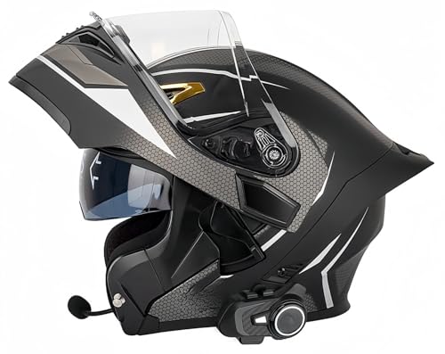 Modulare Bluetooth-Motorradhelme, ECE-zugelassener modularer Motorradhelm für Männer und Frauen, Rollerhelm mit Antibeschlag-Visier, zugelassen für Männer und Frauen S,S55-56CM