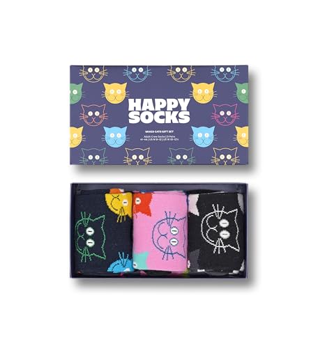 Happy Socks Unisex Katzensocken, 3 Stück Socken, Multi, S (3er Pack)