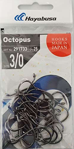 Hayabusa 291733-3/0 Octopus-Haken, Nickel-Finish, versetzter Schaft, Schwarz