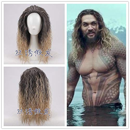 LINLINCD Cosplay wig Film Justice League Aquaman Perücke Aquaman Rollenspiel Haar Comic Cosplay Momoa Perücke Karneval Haar für Männer Adult Cosplay Requisiten