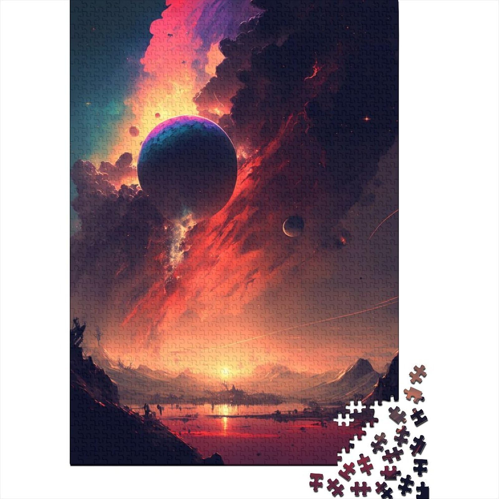 Verträumter surrealer Sonnenuntergang, Holzpuzzle für Erwachsene, 1000-teiliges Puzzle für Erwachsene, Teenager, Entspannungspuzzle, Spiele, Denksportaufgaben (Größe: 75 x 50 cm)