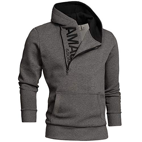 Amaci&Sons Herren Zipper Kapuzenpullover Sweatjacke Pullover Hoodie Sweatshirt 4026 Anthrazit/Schwarz 3XL