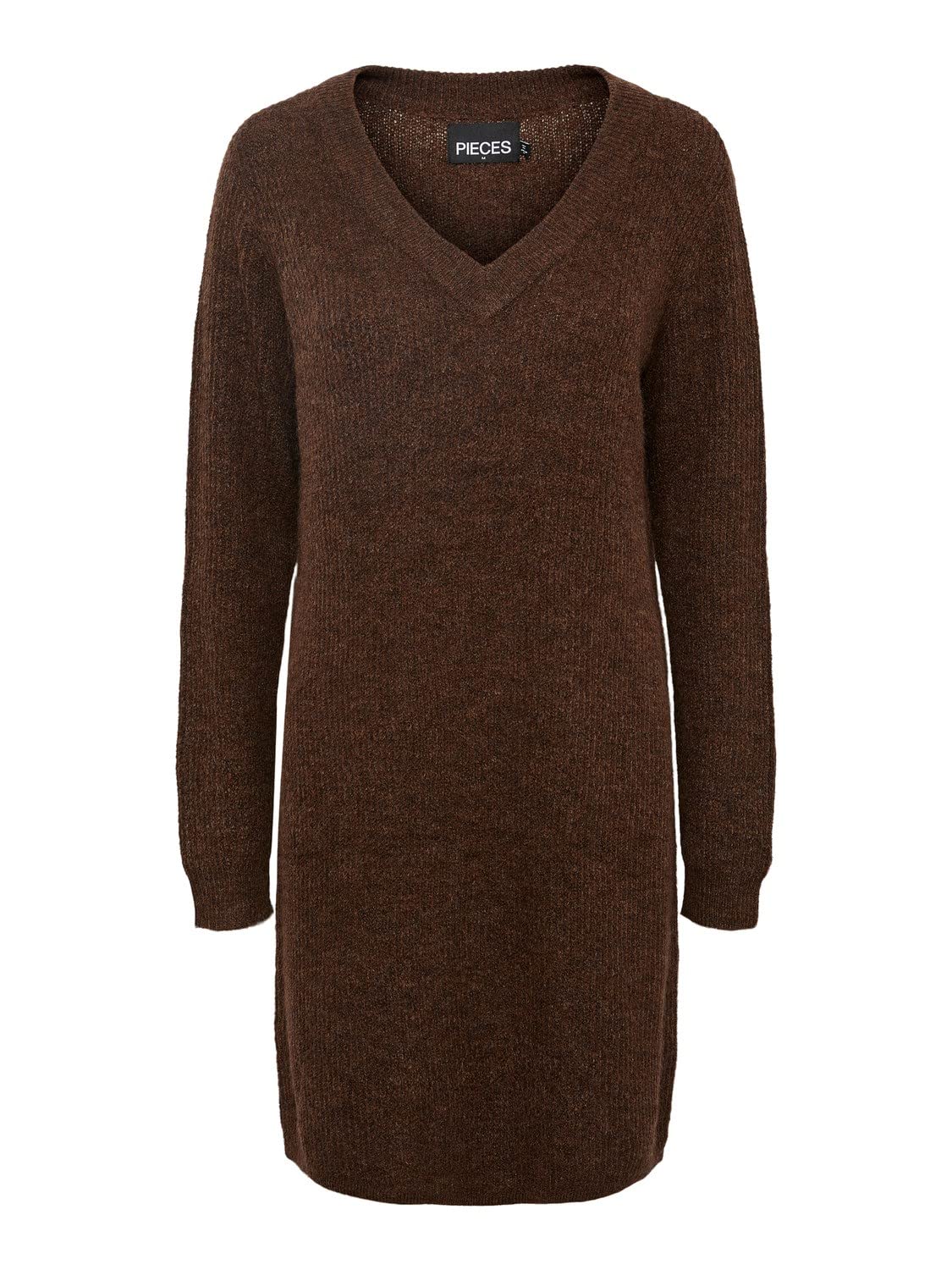 PIECES Damen Pcellen Ls V-Neck Knit Dress Noos Bc, Chicory Coffee, M