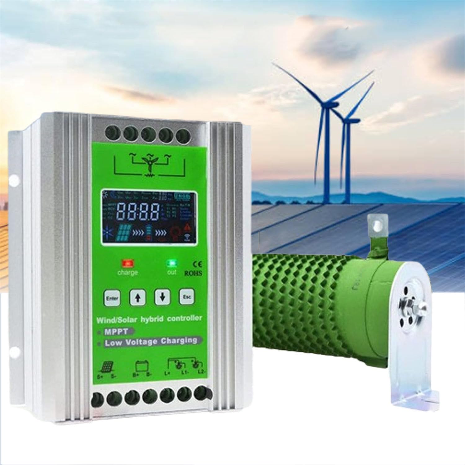 GLBMXDD 2000-W-Solar-Boost-Ladetechnologie, digitaler intelligenter Regler, MPPT-Wind-Solar-Hybrid-Boost-Controller, passend für Wind- und Solarenergie-Boost-Ladung,800W