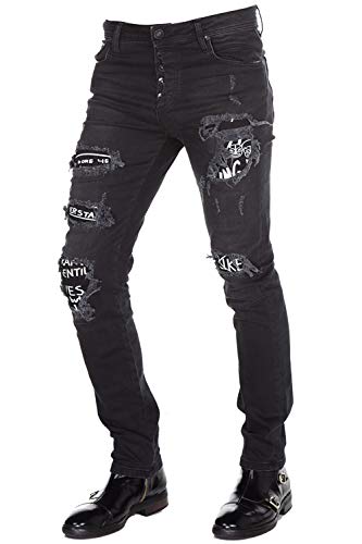 Cipo & Baxx Herren Jeans Destroyed-Look Used Zerrissen Rockig Skinny Denim Jeanshose CD417 W29 L32 Black