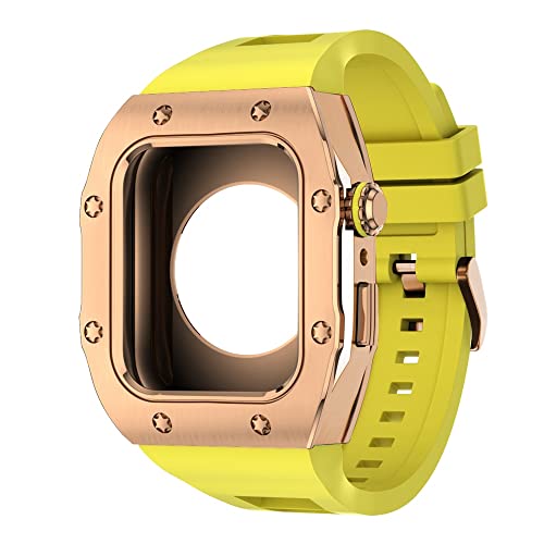 KANUZ Modifikations-Mod-Kit für Apple Watch, 8, 7, 44 mm, 45 mm, Silikonband, Metallrahmen, Zubehör für iWatch Serie 6, 5, 4, SE (Farbe: N, Größe: 44 mm für 6/5/4/SE)