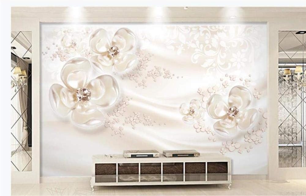 3D-Schmuck Mit Weißer Blume 3D Tapete Poster Restaurant Schlafzimmer Wohnzimmer Sofa TV Dekorative Wand-300cm×210cm