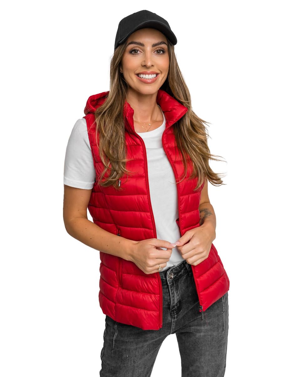 BOLF Damen Weste Bodywarmer Steppweste Daunenweste Funktionsweste Vest Ärmellose Sportweste Kapuzenweste Wärme Freizeit Outdoor Slim Fit Modellauswahl 16M9139 Rot S [U1U]