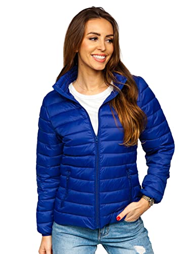 BOLF Damen Steppjacke Übergangsjacke Daunenjacke Reißverschluss Sportjacke Gepolstert Zip Outdoor Casual Style J.STYLE 20311 Blau L [D4D]